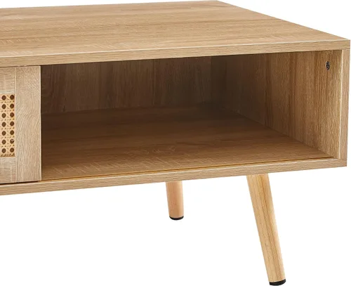 Vista 9 de IANIYA Mesa de centro moderna con almacenamiento, mesa rectangular de 41.3 pulgadas con centro de madera con puerta corrediza tejida de ratán PE