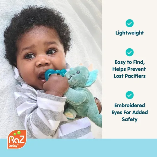 Vista 6 de RaZbaby Bear RaZbuddy - Portachupetes de Peluche para Recién Nacidos en Adelante, Hecho en EE.UU., Chupete Ortodóntico Desmontable JollyPop