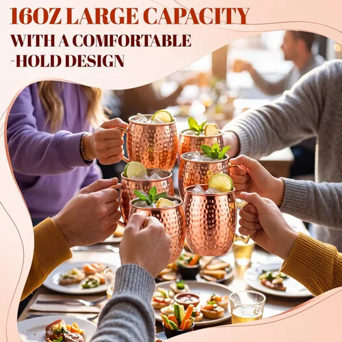 Vista 4 de 24 tazas Moscow Mule de 16 onzas de oro rosa martillado