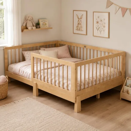 Vista 12 de SOFTSEA Cama Montessori de tamaño individual con barandillas para niños Natural