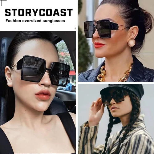 Vista 2 de STORYCOAST Gafas de sol cuadradas de gran tamaño para mujer, a la moda, con protección UV400
