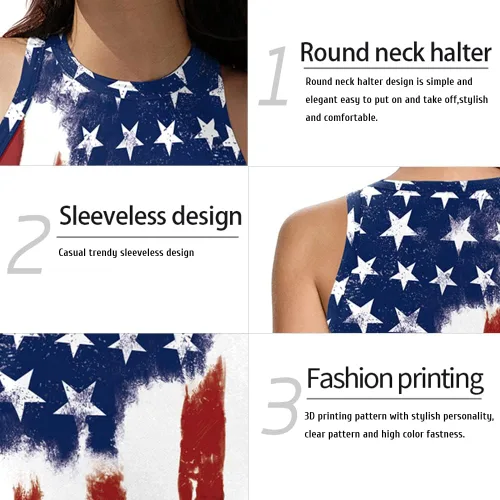 Vista 9 de Camiseta corta con bandera estadounidense para mujer, patriótica de Estados Unidos, para el 4 de julio, sexy, expuesta, suave, para verano, sin