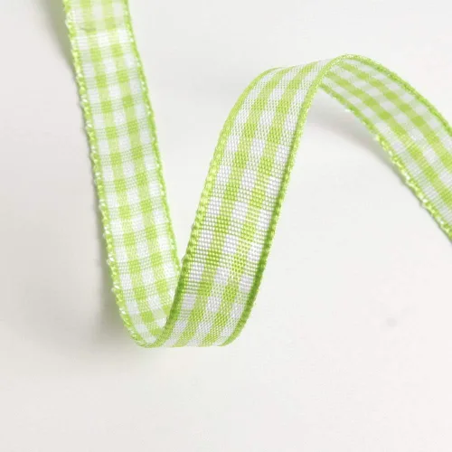Vista 5 de Rollo de cinta a cuadros a cuadros verde manzana, 25 yardas cada rollo, 100% poliéster (3/8 pulgadas, verde manzana)