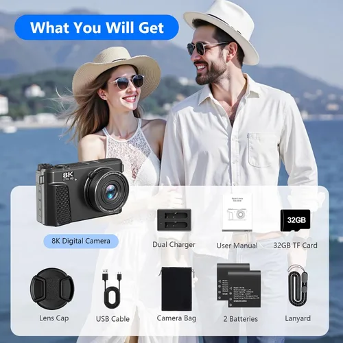 Vista 8 de Cámara digital 8K para fotografía, cámara de vlogging WiFi HD de 88MP para Pavonado