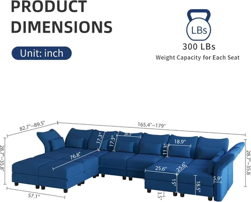 Vista 2 de LLappuil Sofá seccional ancho reversible de terciopelo, sofá modular de respaldo alto con almacenamiento de asiento profundo, sofá seccional fácil
