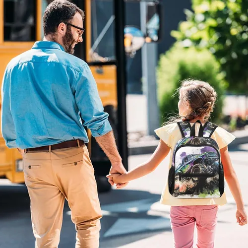 Vista 7 de Vnurnrn Mochila para niños, impresionante camión monstruo, lindo y ligero para niños pequeños con ranura para etiqueta de nombre de silbato