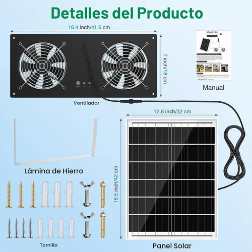Vista 7 de Ventilador solar de 40 W con batería y temporizador para gallinero