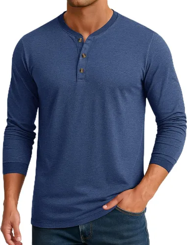 Vista 11 de Cotrasen Camisas Henley de Manga Larga para Hombre Camisetas de Algodón con 3 Botones Tops Casuales Básicos de Moda