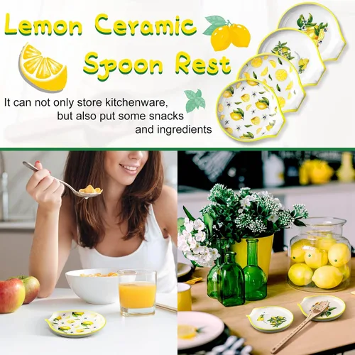 Vista 6 de WILLBOND 4 piezas de soporte de cuchara de cerámica para estufa, lindo soporte para cucharas de té de limón, decoración de cocina, casa de campo