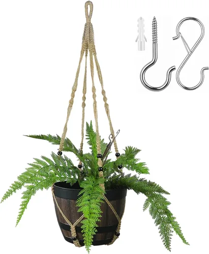 Vista 8 de Bouqlife Colgador de macramé grande de 43 pulgadas para macetas de 12 pulgadas, extra largo, sin borlas, cuerda de algodón, soporte para plantas