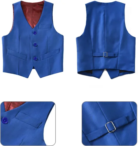 Vista 5 de Traje para niños pequeños de 4 piezas, traje de esmoquin de boda, chaleco y pantalones