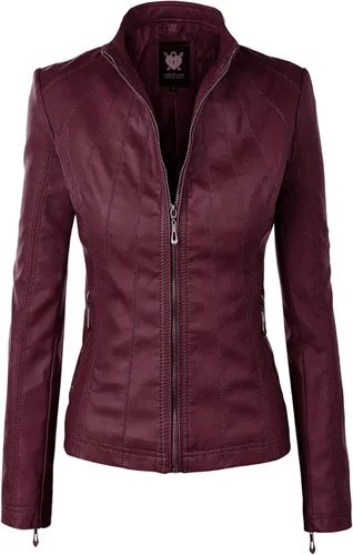 Vista 34 de Lock and Love Chaqueta Abrigo de Moto Motociclista de Piel Sintética para Mujer con Capucha Extraíble o No Extraíble Wjc1044_negro