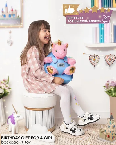 Vista 2 de Naturally KIDS Juguetes de unicornio rosa, regalos para niñas de 3 años, regalos de cumpleaños para niñas de 2 años, mochila de unicornio para niños