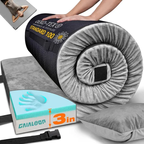 Vista 27 de GAIALOOP Colchón de Espuma Viscoelástica de 3 Pulgadas para Acampar, Almohadilla de Dormir de Doble Capa Gruesa para Coche, Tienda, Cama