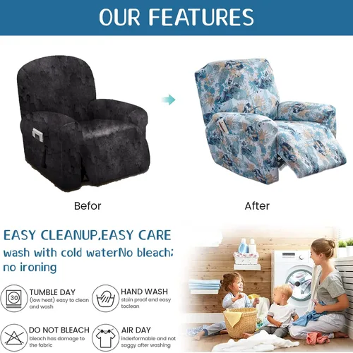 Vista 6 de Eco-Ancheng Fundas reclinables Lazyboy de 4 piezas, fundas para sofá reclinable, fundas antideslizantes para sillas reclinables, con bolsillos