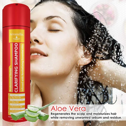 Vista 8 de Arvazallia Champú clarificante con aceites esenciales revitalizantes, limpiador antirresiduos de grado profesional infundido con argán, árbol de té