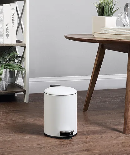 Vista 2 de SunnyPoint Mini bote de basura de 3 L con tapa, pequeño cubo de basura con pasador, cubo interior extraíble y de cierre lento - Compacto para baño