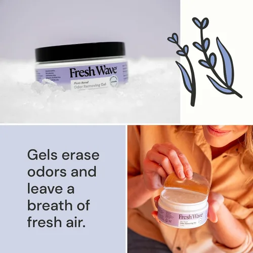 Vista 3 de Fresh Wave Gel eliminador de olores de lavanda, 7 onzas, paquete de 3, absorbentes de olores más seguros para el hogar, eliminador de olores natural
