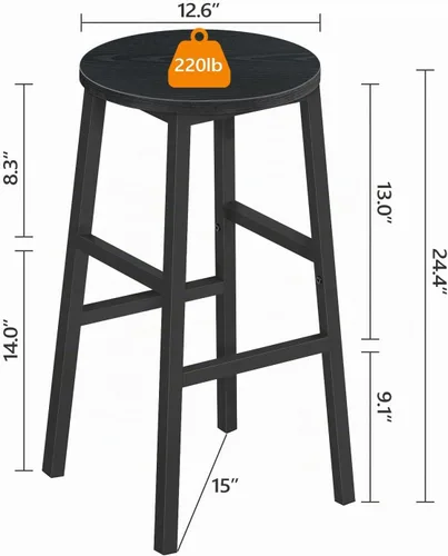 Vista 3 de MAHANCRIS Taburetes de bar, juego de 2 sillas de bar redondas con reposapiés, taburetes de bar de desayuno de cocina de 24.4 pulgadas, taburetes