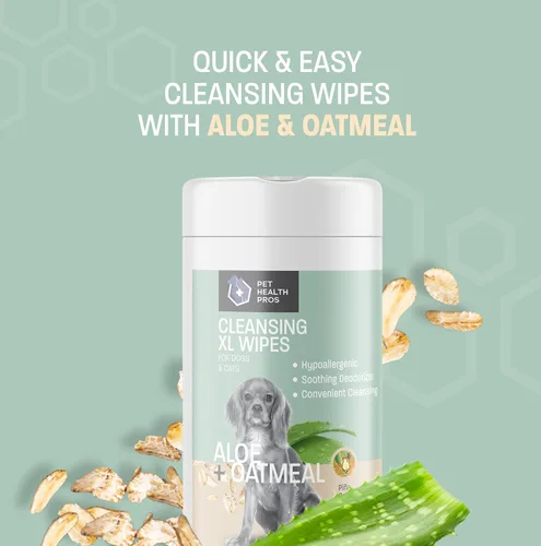 Vista 2 de Toallitas de aloe y avena para mascotas para gatos y perros, toallitas para patas y traseros, toallitas de limpieza suave para la piel y el pelaje
