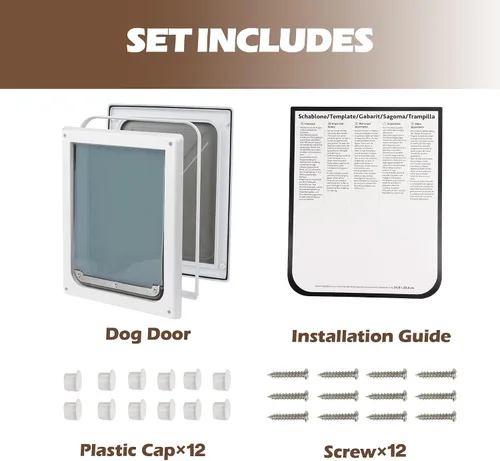 Vista 5 de Puerta corredera interior con solapa para perros, 2 maneras de bloqueo para mascotas, puerta de cristal con solapa transparente