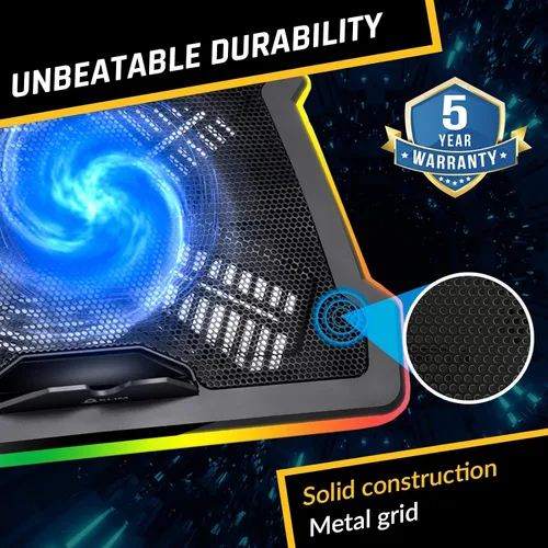 Vista 7 de KLIM Ultimate - Almohadilla de refrigeración RGB para laptop con borde LED, nuevo - Enfriador para laptop para juegos - Ventilador alimentado por