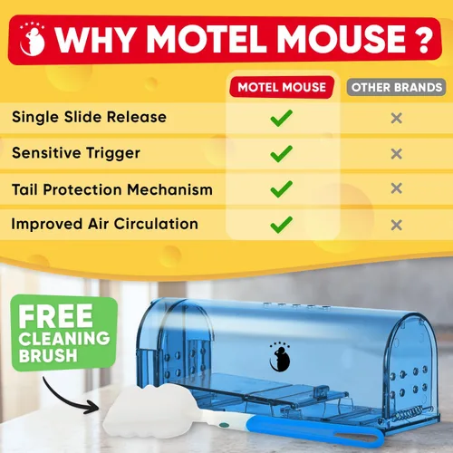 Vista 3 de Trampas para ratones Motel Mouse humanas sin matar, captura viva y liberación, reutilizables con cepillo de limpieza - Paquete de 4 Azul