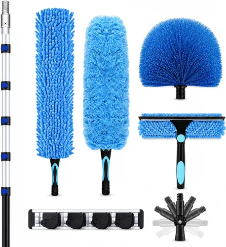 Vista 10 de Kits de plumero para techos altos de 25 pies con poste de extensión de servicio pesado de 5 a 18 pies - Limpiador de aspas de ventilador, removedor