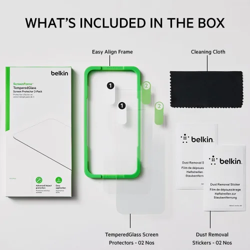 Vista 3 de Belkin Protector de pantalla de vidrio templado – Protector de pantalla para iPhone 14 Pro – Incluye calcomanías guía para una fácil alineación