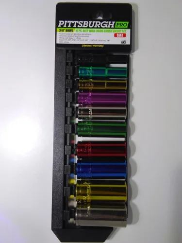 Vista 4 de SAE/METRIC - Juego de llaves de vaso codificadas por color de pared profunda con trinquete compuesto (3/8 ")