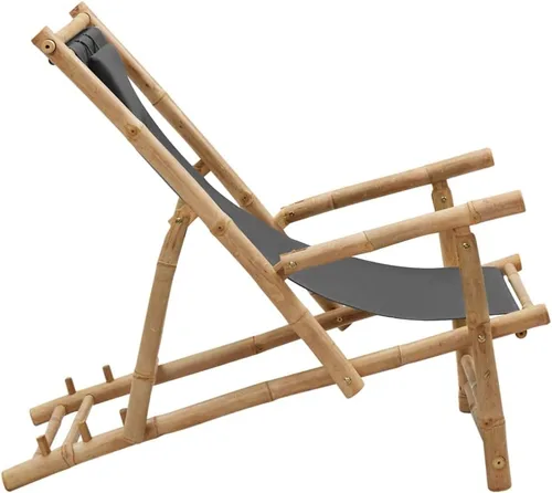 Vista 5 de vidaXL Silla de bambú ajustable con diseño plegable y lona, muebles de exterior gris oscuro para jardín, patio y terraza
