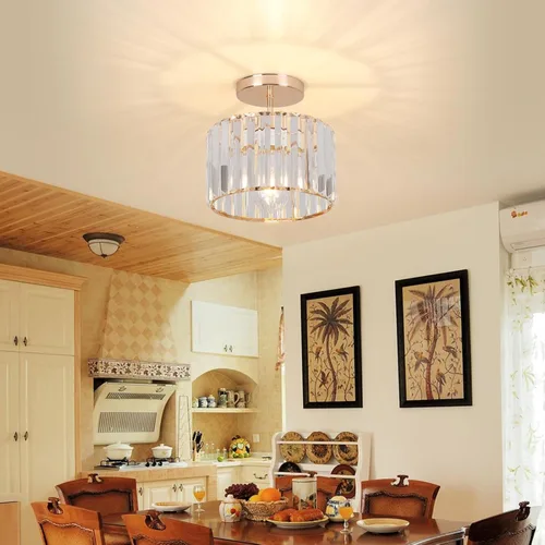 Vista 3 de Lámpara de techo de cristal semiempotrada, lámpara de techo de cristal para pasillo, lámpara dorada para entrada, dormitorio, baño, sala de estar