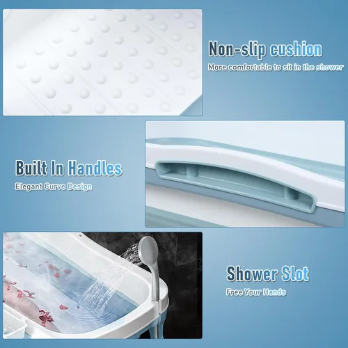 Vista 11 de Bañera portátil para adultos, bañera plegable de plástico de 51 pulgadas Gris