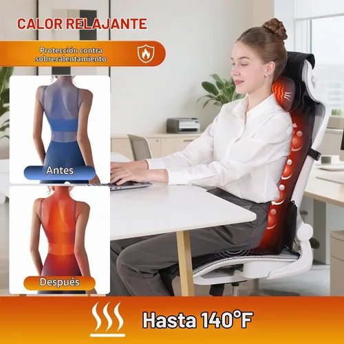 Vista 3 de Masajeador de espalda Shiatsu con calor, almohadilla para silla de masaje para espalda completa, masajeador de silla con soporte para el cuello