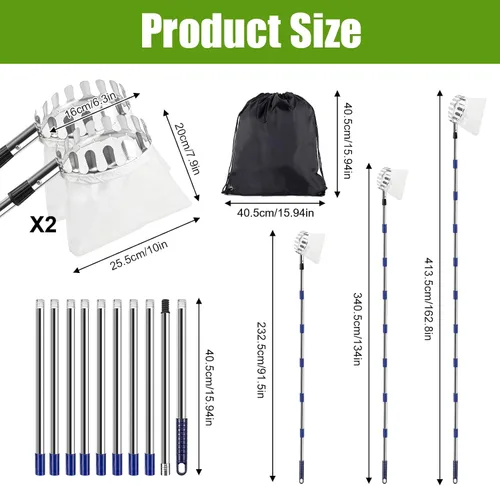 Vista 2 de Fantasyon Recolector de frutas de 13.5 pies con cesta telescópica ajustable para recoger frutas, recogedor de manzanas, recolector de cerezas