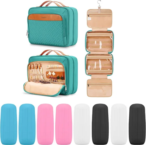 Vista 27 de Bolsa de aseo colgante de viaje para mujeres y hombres, con 6 cubiertas de botellas de silicona a prueba de fugas, accesorios impermeables