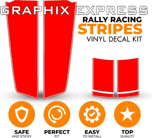 Vista 2 de GRAPHIX EXPRESS Camaro Rally Racing Stripes Calcomanía de Vinilo ROJA, Kit de Gráficos de Rayas para Capó, Maletero y Alerón, Calcomanías de Vinilo