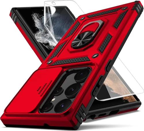 Vista 9 de Funda para Samsung Galaxy S23 Ultra, con cubierta para lente de cámara, protector de pantalla HD, [grado militar] anillo de montaje en automóvil