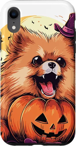 Vista 8 de iPhone 14 Disfraz de perro de Halloween diseño de funda de Pomerania aterradora