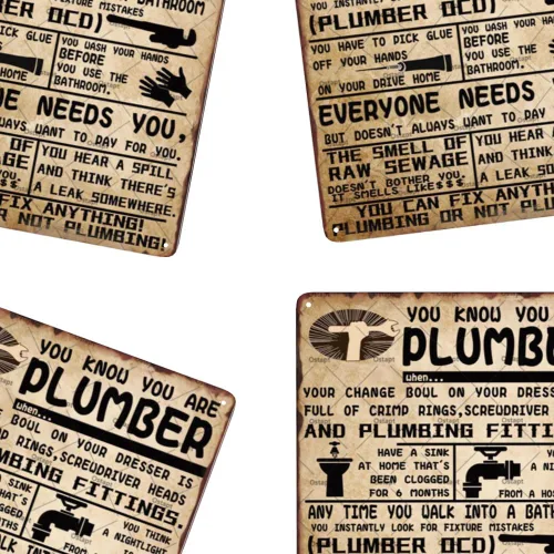 Vista 5 de Decoración de pared retro de plomería con texto en inglés «You Know You Are A Plumber Metal Tin Signs», póster divertido para cocina, baño, baño
