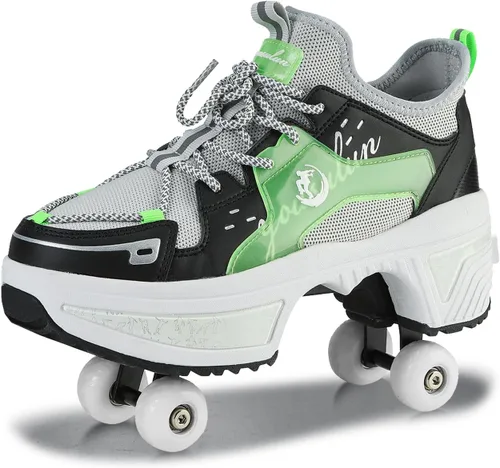 Vista 17 de Zapatos de patinaje para mujer, cuatro rondas, zapatos de patines de ruedas para niños que se convierten en patines de ruedas, zapatos ligeros al