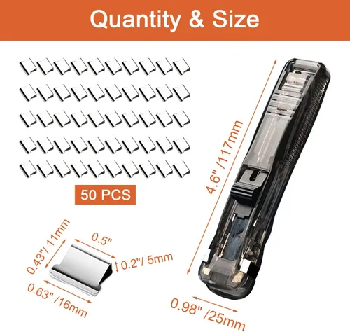 Vista 2 de Engrapadora de empuje, clips para carpeta, abrazaderas de papel, grapadora de escritorio con 50 clips de repuesto de acero inoxidable reutilizables