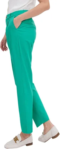 Vista 4 de ASSUAL Pantalones de pierna recta de mezcla de lino para mujer, pantalones de cintura media con botones, pantalones de vestir holgados para todo