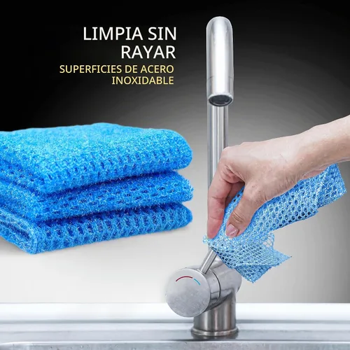 Vista 5 de Paño de cocina sin olor para lavado de platos de múltiples usos - sin olor - mayor vida útil, Paquete de 1 Azul
