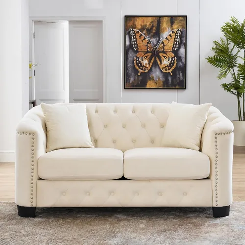 Vista 9 de Juego de sofá de terciopelo Chesterfield de lujo de 2 piezas para sala de estar, muebles de decoración moderna, sofá seccional, sofá de 3 plazas