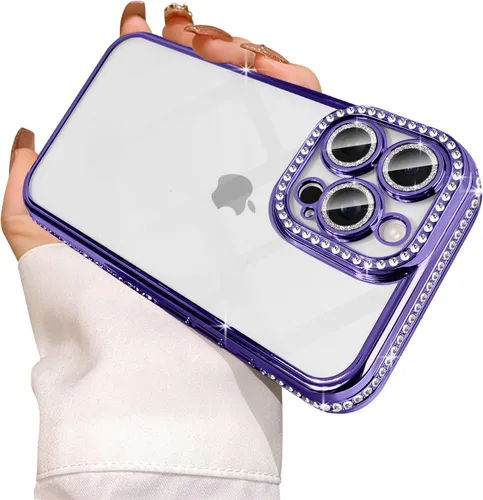 Vista 34 de Funda compatible con iPhone 11 Pro Max con protector de lente de cámara de diamante con purpurina, bonita funda de cristal transparente a prueba
