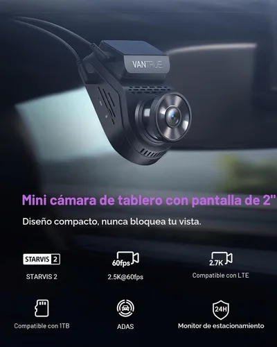 Vista 4 de Vantrue S1 Pro Dash Cam frontal STARVIS 2, mini cámara de tablero de 2.7 K para automóviles, ADAS, control de aplicaciones, WiFi GPS integrado