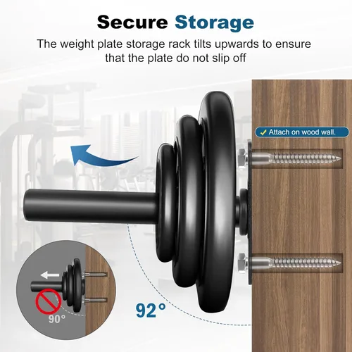 Vista 6 de EVERYMATE Soporte para placas de peso, soporte de placa de peso de montaje en pared para placas de parachoques, capacidad máxima de peso de 330