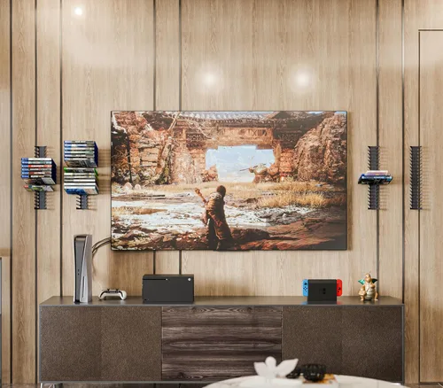 Vista 6 de Funturbo Soporte de Pared para Almacenamiento de Videojuegos, Soporte de Estuche de Juegos de Metal, Estantes de Almacenamiento de Medios Montados