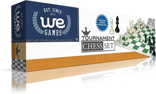 Vista 6 de WE Games Juego de ajedrez de viaje para torneos con bolsa de lona marrón, tablero de ajedrez de vinilo enrollable de 20 pulgadas, 34 piezas
